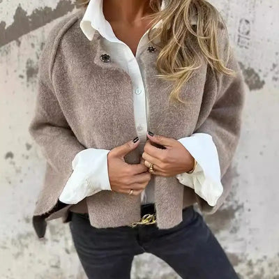 Amalia- Wool cardigan with round neck and long sleeves