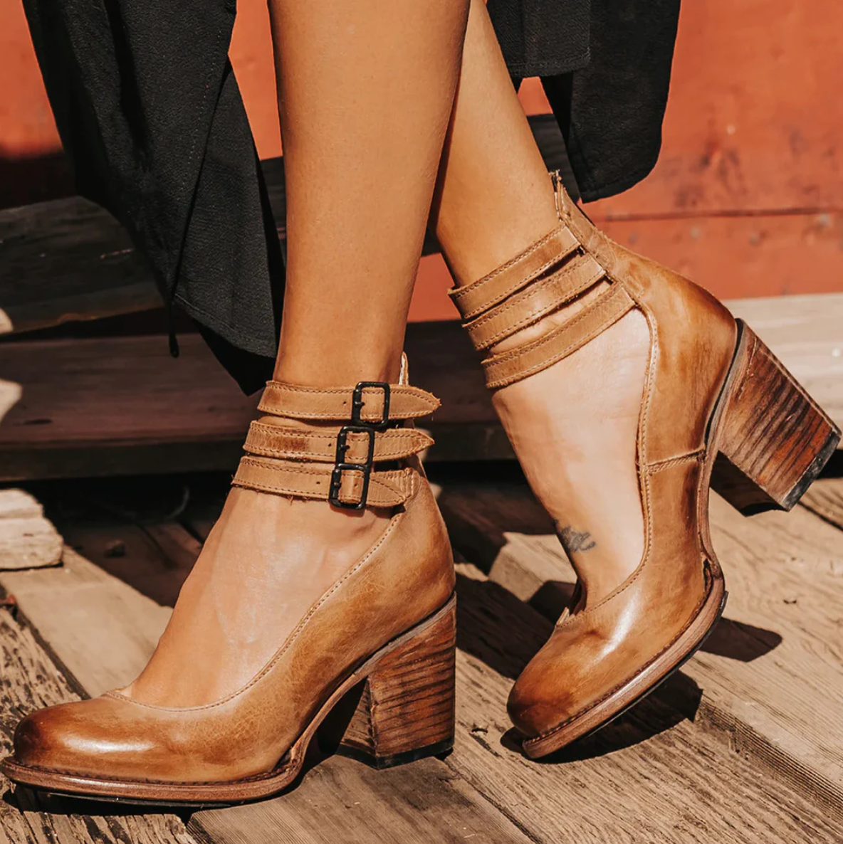 Lina| Vintage Elegance Leather Heels